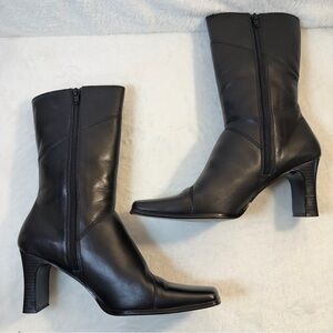 Diba Vintage 90s 00s Square Toe Chunky Heel Black Pure Leather Heeled Boots Sz 9